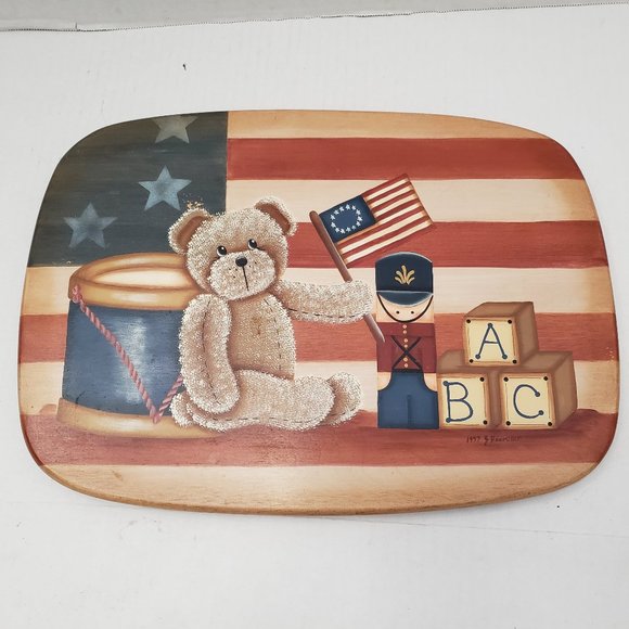 Basket Accessories Wood Toys Patriotic American USA Flag Art Wall Display 90s - Picture 1 of 16
